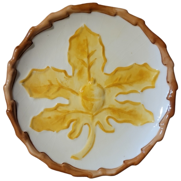 1 Vtg Plate "River Of Goods" Yellow Maple Leaf Acorn Bonne Faience Salad Dessert - Picture 1 of 4